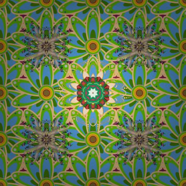 Renkli Bahar Temalı Kusursuz Arkaplan. Düz Çiçek Elementleri Tasarımı. Vektör.