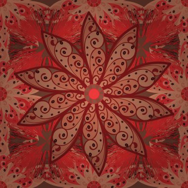 Turuncu, kırmızı ve kahverengi renk çiçekler. Çiçek boyama vektör t shirt baskı için. Çiçek Dikişsiz desen arka plan.