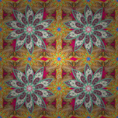 Bej, yeşil ve pembe renkler. Bej, yeşil ve pembe renkler bej, yeşil ve pembe papatya desen. Vektör çizim.