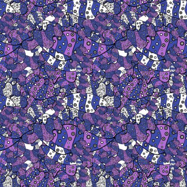 Kağıt ambalaj için karalamalar desen. Vektör çizim. Güzel arka plan. Beyaz, mor ve siyah renkler.