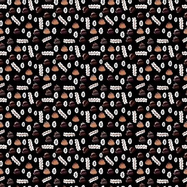 Kesintisiz iş desen. Bitcoin ve beyaz, siyah ve kahverengi arka plan dolar ile Seamless modeli. Logolar, baskı ürünleri için kullanın. Vektör çizim.