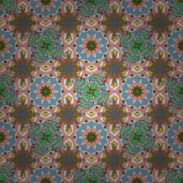 Düz çiçek öğeleri tasarım. Vektör çizim. Mavi, turuncu ve nötr renkler üzerine zarif çiçekler buket suluboya. Bahar Tema Dikişsiz desen arka plan rengi.