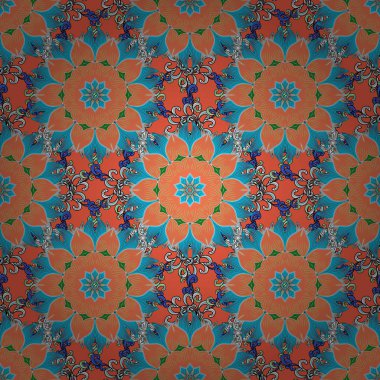 Vektör çiçek desenli çiçekli doodle tarzında. Nazik, ihale çiçek arka plan. Turuncu, mavi ve bej renkler çiçekler.