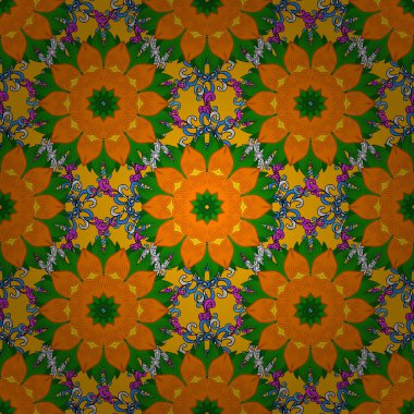 Turuncu, yeşil ve sarı renkler. Mandala boyama kitabı için yetişkin vektör çizim çiçek. Zentangle tarzı. Anti-stres için yetişkin renklendirme. Dantel seamless modeli.