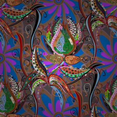 Vektör çizim. Renkli arka plan üzerinde çiçekler. Tropikal sorunsuz çiçek desenli.