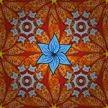 Düz çiçek öğeleri tasarım. Vektör çizim. Bahar Tema Dikişsiz desen arka plan rengi. Asya tekstil tarzında. Sorunsuz çiçek deseni. Güzel kumaş deseni.