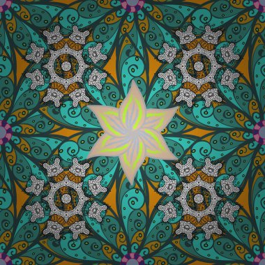 Mavi, siyah ve sarı renkler. Güzel kumaş deseni. Sorunsuz çiçek desenli vektör çizim içinde. Vektör çizim.