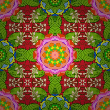 Sulu Boya tarzı yeşil, kırmızı ve turuncu renklerde çiçekler. Sulu Boya Dikişsiz desen. Çiçek Yazdır.