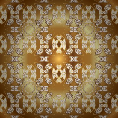 Vektör geleneksel klasik altın Dikişsiz desen beyaz ve kahverengi renkleri üzerinde. Barok tarzında sorunsuz şark süsleme.