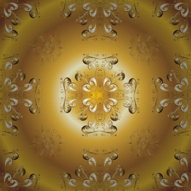 Damasko Dikişsiz desen tasarımı için. Kahverengi ve sarı renkler altın elemanları ile vektör seamless modeli.