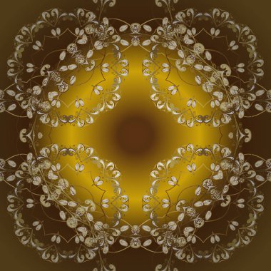 Geleneksel şark süsleme. Sarı ve kahverengi renkleri altın elemanları ile Seamless modeli. Vektör çizim. Klasik vintage arka plan. Klasik vektör altın Dikişsiz desen.