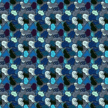 Kağıt ambalaj için karalamalar desen. Tarafsız, siyah ve mavi renkler. Vektör çizim. Seamless modeli güzel arka plan.