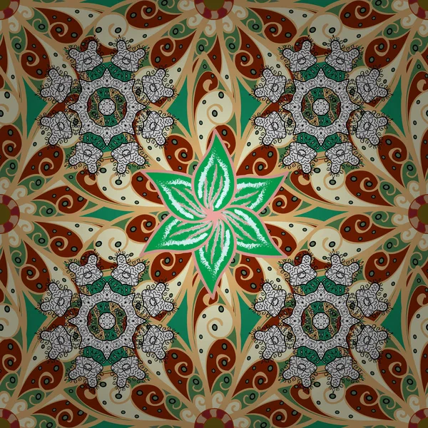 Vektör soyut desen. Bej, kahverengi ve yeşil renkler renkli mandala çizilmiş.