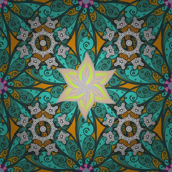 Mavi, siyah ve sarı renkler. Güzel kumaş deseni. Sorunsuz çiçek desenli vektör çizim içinde. Vektör çizim.