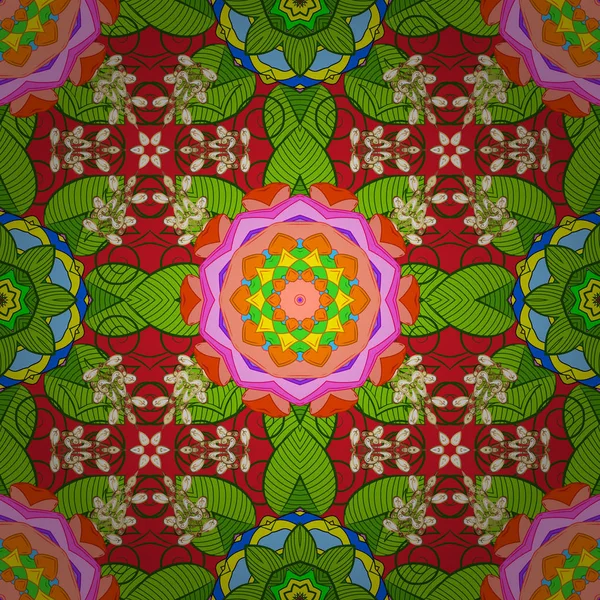 Sulu Boya tarzı yeşil, kırmızı ve turuncu renklerde çiçekler. Sulu Boya Dikişsiz desen. Çiçek Yazdır.