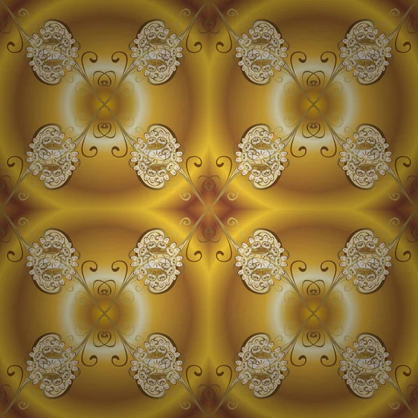 Ομαλή Ελαστικοποιημένων Μπούκλες Ανατολίτικο Στυλ Αραβουργήματα Χρυσή Μοτίβο Χρώματα Κίτρινο — Διανυσματικό Αρχείο