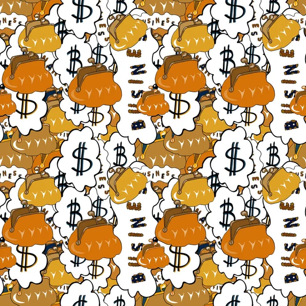 Bitcoin Dollars Vector Business Pattern Yellow White Orange Background Seamless — Stock Vector