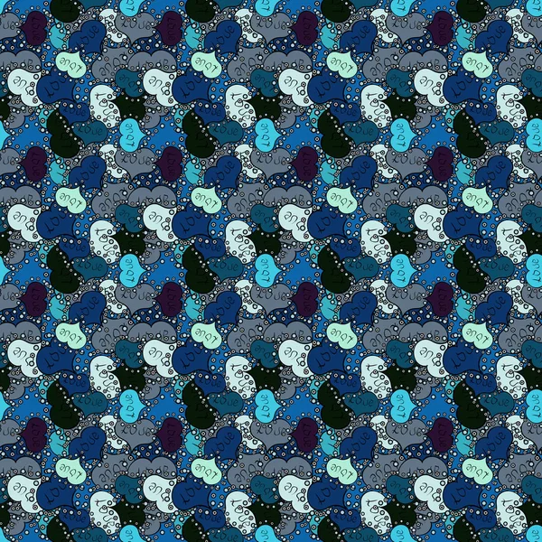 包装紙の落書きのパターン 中立的な黒と色の青 ベクトルの図 シームレス パターン抽象的な素敵な背景 — ストックベクタ