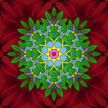 Çiçekleri kırmızı, yeşil ve mavi renkler suluboya tarzında. Vektör çizim sorunsuz çiçek desenli.