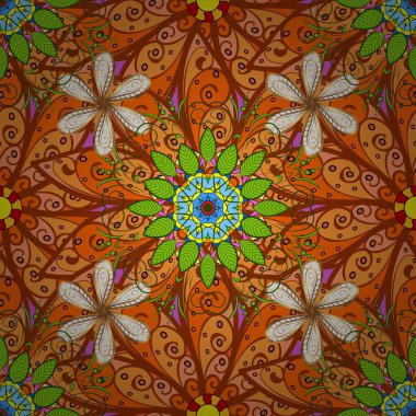 Sevimli çiçek öğeleri. Düz çiçek öğeleri tasarım. Seamless modeli moda kumaş deseni. Vektör çizim. Bahar Tema Dikişsiz desen arka plan rengi.