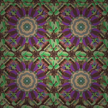 Bahar Tema Dikişsiz desen arka plan rengi. Düz çiçek öğeleri tasarım. Çiçek deseni. Vektör sorunsuz güzel kumaş deseni.