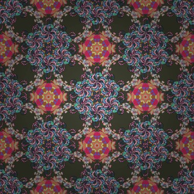 Bahar çiçekleri ile şube, yeşil, mavi ve siyah renkler ile çiçek siluet desenle. Vektör desen.