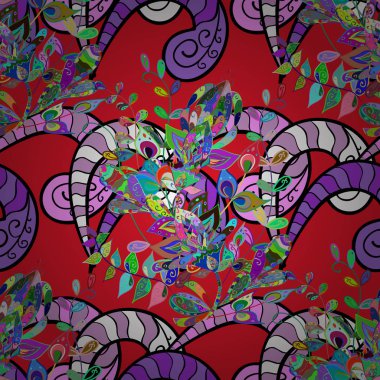 Mor, kırmızı ve siyah renk çiçekler. Suluboya allover sorunsuz çiçek ve bitki el boyalı.