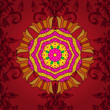 Bahar Tema Dikişsiz desen arka plan rengi. Düz çiçek öğeleri tasarım. Sorunsuz vintage. Vektör şirin kumaş deseni.