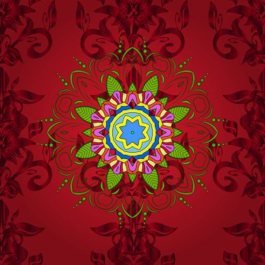 Soyut etnik vektör seamless modeli. Kabile sanat boho baskı, vintage çiçek arka plan. Arka plan doku, kroki, kırmızı, yeşil ve sarı renklerde floral Tema.