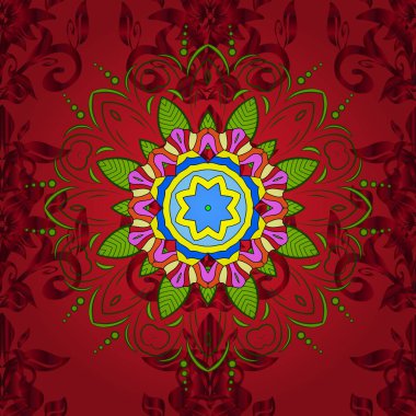 Kırmızı, yeşil ve sarı renkler nazik, Bahar çiçek. Vektör desen. Çiçekler soyut patlayan yerleştirilir. Vektör çizim.