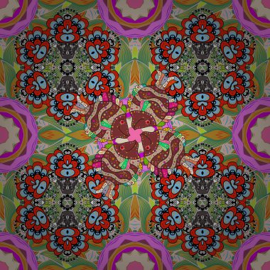 Tekstil, kumaş, sarma, scrapbooking için sevimli çiçek background. Vektör seamless modeli ile elle çizilmiş doodle çiçekler. Yeşil, siyah ve tarafsız zemin üzerinde. Çocukça tasarım.