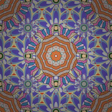 Suluboya çiçekli çiçekli seamless modeli. Vektör çizim. Güzel Tekstil stilinde mavi, bej ve mor renkler.