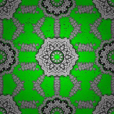 Vintage tasarım öğesi Doğu tarzı. Çiçek süsleme ile vektör desen. Süs dantel oyma. Beyaz süslü illüstrasyon kroki için. Geleneksel Arapça dekor yeşil zemin üzerine.