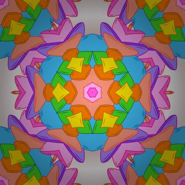 Kesintisiz ilginç arka plan. Vektör. Karalamalar desen. İhale kumaş deseni. Turuncu, mavi ve pembe renkler.