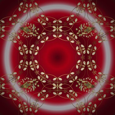 Kroki Barok, Şam. Çiçek desenli. Pembe ve kırmızı renkleri altın öğelerinde. Sorunsuz vektör arka plan. Şık grafik desen.