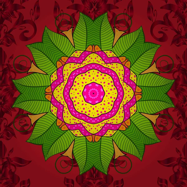 Çiçekleri kırmızı, yeşil ve sarı renkler Vadisi. Çiçek Dikişsiz desen çizimi.