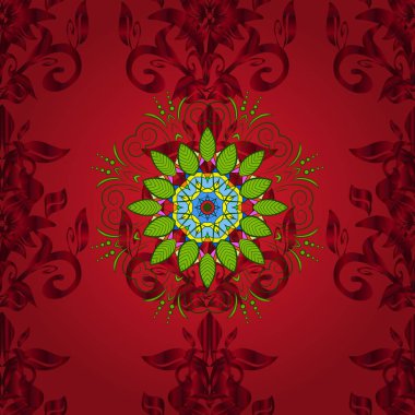 Sulu boya resim. Çiçekleri kırmızı, yeşil ve mavi renkler. Çiçekler ile Seamless modeli. Elle çizilmiş.