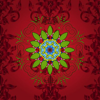 Çiçekleri kırmızı, yeşil ve mavi renkler. Vektör çizim. Çiçek süsleme ile Seamless Modeli.