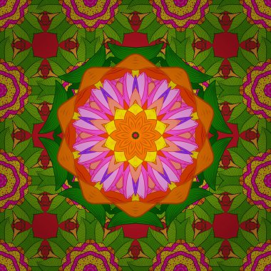 Vektör çizim. Renkli seamless modeli. Çiçek kroki. Sarı, turuncu ve yeşil renkler sevimli Tekstil tarzında. Çiçek arka plan.