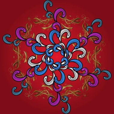 Renkli arka plan üzerinde izole sevimli kar taneleri. Vektör çizim. Siyah, mavi ve kırmızı renkler üzerinde kar taneleri. Kar tanesi vektör desen.