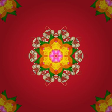 Bahar Tema Dikişsiz desen arka plan rengi. Çiçekleri kırmızı, turuncu ve sarı renkler. Güzel çiçek vektör desen. Düz çiçek öğeleri tasarım.