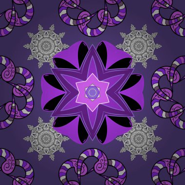 Suluboya çiçek seamless modeli çizilmiş öğeleri ver. Parlak renkli fantezi çiçekler, yaprakları, tomurcukları mor, siyah ve beyaz Menekşe, siyah ve beyaz renklerle üzerinde.