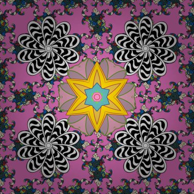 Pembe, siyah ve beyaz renklerde birçok soyut çiçek vektör çizimi. El sorunsuz çiçek resimde çekilmiş. Dikişsiz desen çiçek arka plan.