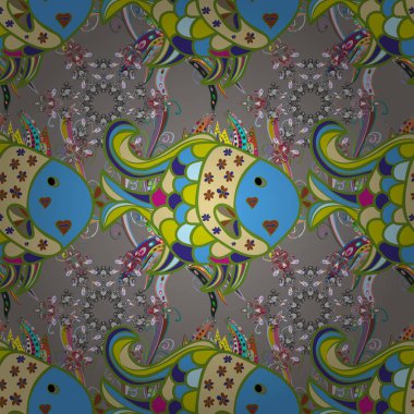 Suluboya etkisi ile çiçek seamless modeli. Tekstil yatak çarşafları, ceket, ambalaj tasarımı, kumaş, moda kavramı için yazdırma. Soyut vektör seamless modeli çiçek tasarım mavi, gri, yeşil renklerde