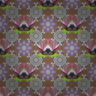 Çiçekler. Soyut etnik vektör seamless modeli. Kahverengi, beyaz ve tarafsız arka plan üzerinde Vadisi çiçek.