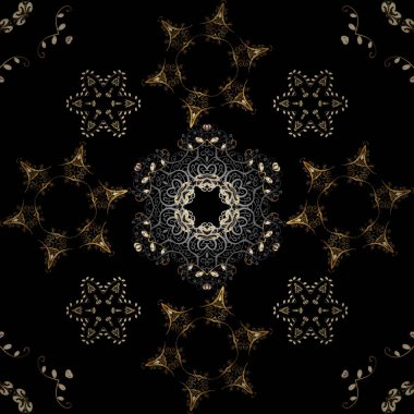 Sorunsuz altın dokulu bukleler. Vektör altın seamless modeli. Dikişsiz desen gri ve siyah renkler. Oryantal tarzı Arabesk altın öğeleri.