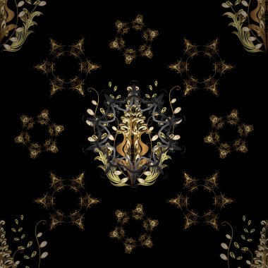 Geleneksel şark süsleme. Kahverengi ve siyah renkler altın elemanları ile Seamless modeli. Klasik vektör altın seamless modeli. Klasik vintage arka plan.