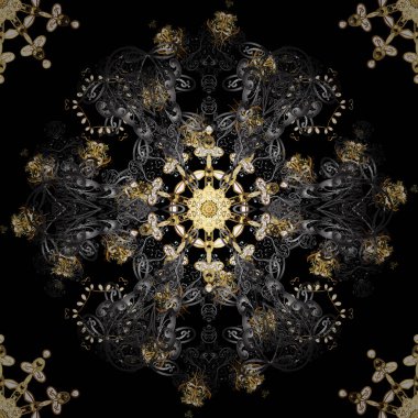 Seamless altın modeli. Gri ve siyah renkleri altın elemanları ile altın izi. Vektör şark süsleme.