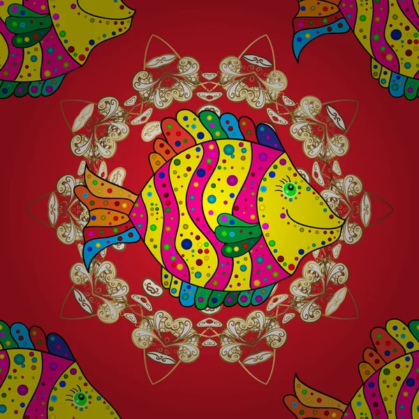 Риби Пурпурі Червоні Жовті Безшовні Візерунки Сучасна Стильна Текстура Повторюючі — стоковий вектор