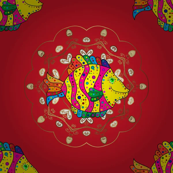 Векторні Ілюстрації Риби Жовтому Червоному Пурпуровому Риба Кольоровому Фоні Притягнутий — стоковий вектор
